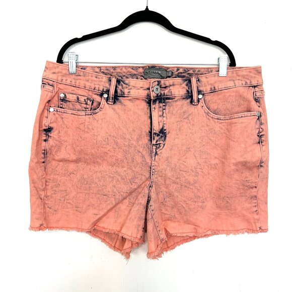 Torrid Coral Acid Washed Jean Shorts Stretch Denim Pink Dyed 20 2X - Picture 2 of 5